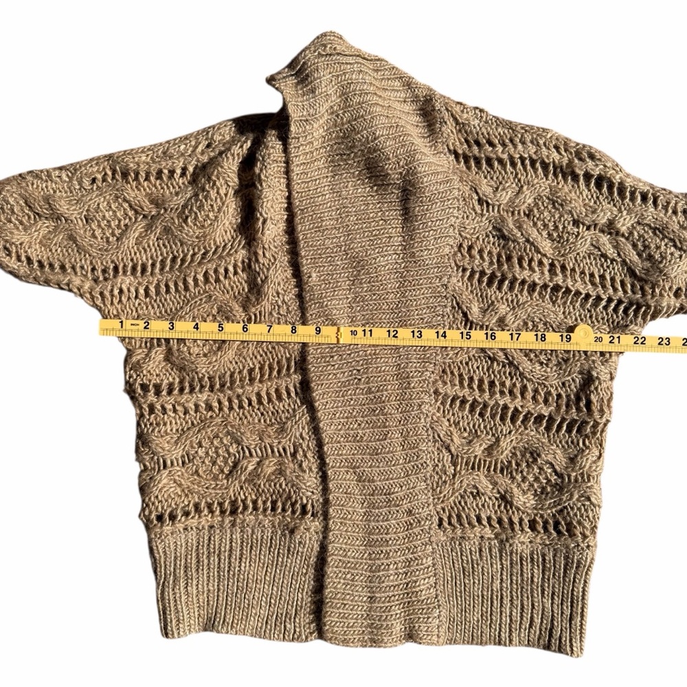Express Cable Knit Open Cardigan Sweater Taupe Wool Alpaca Small - Picture 4 of 10